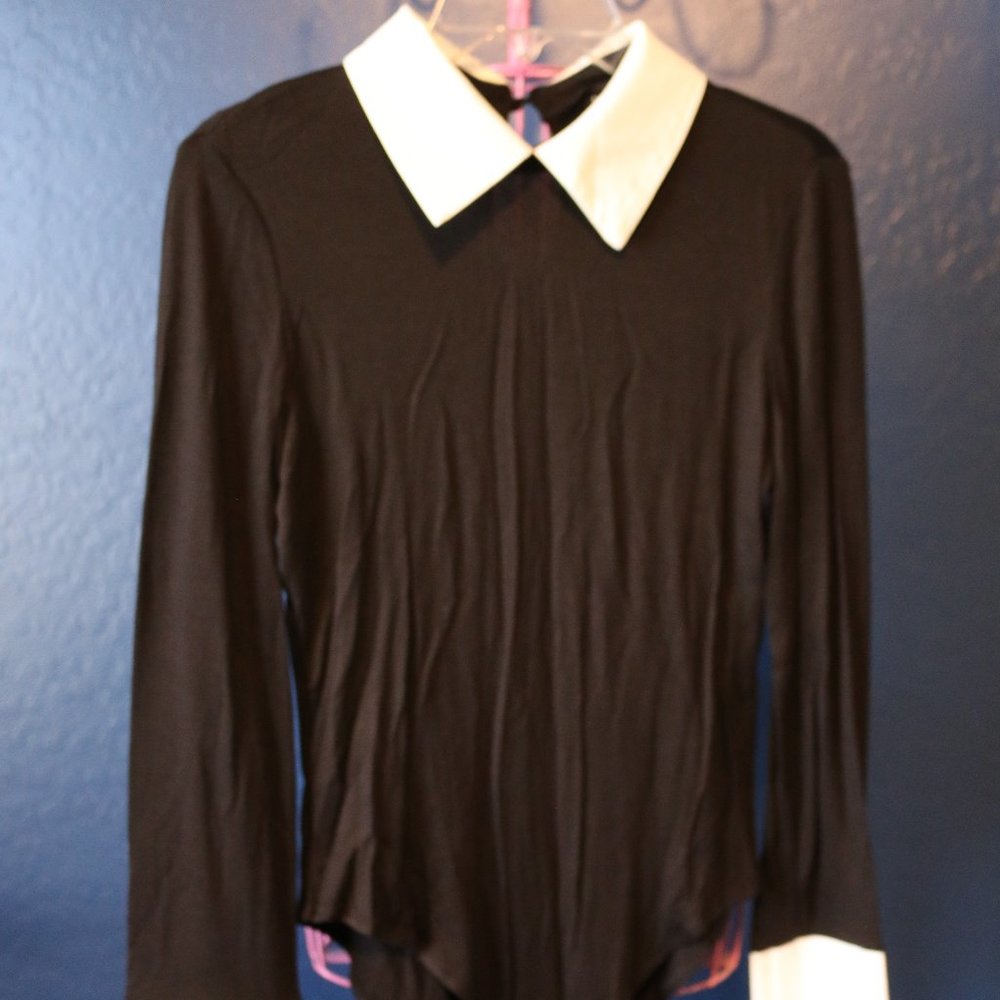 SHEIN Long Sleeves Black with White Collared Bodysuit